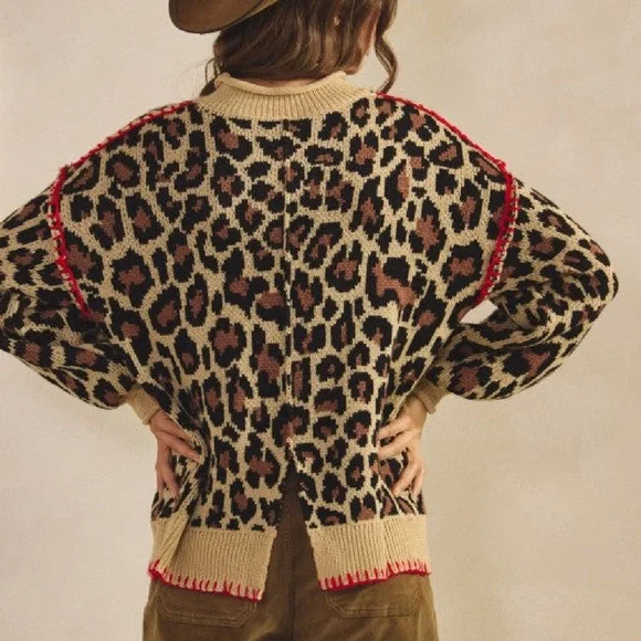 Leopard Print Sweater with Red Accents - Picture 2 of 3